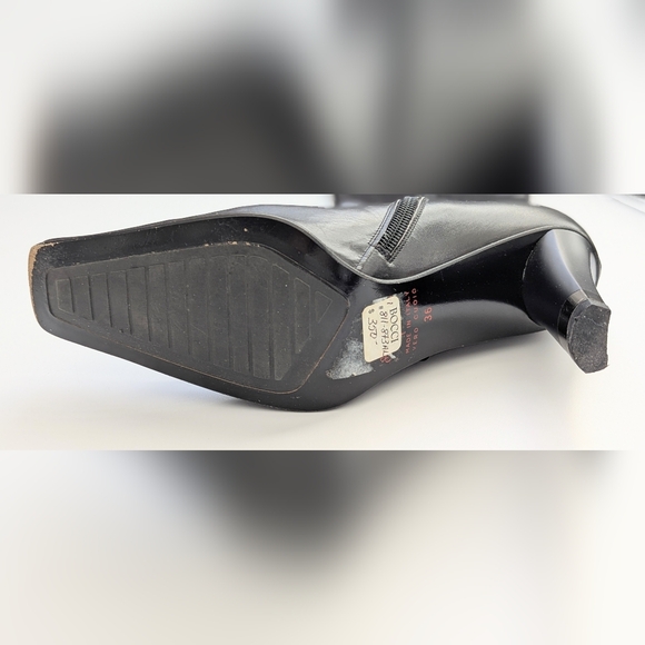 Sofia Italy Sleek Black Knee-High, Square-Toe Boots w/Silver Wrap Around 3" Heel - Picture 11 of 16